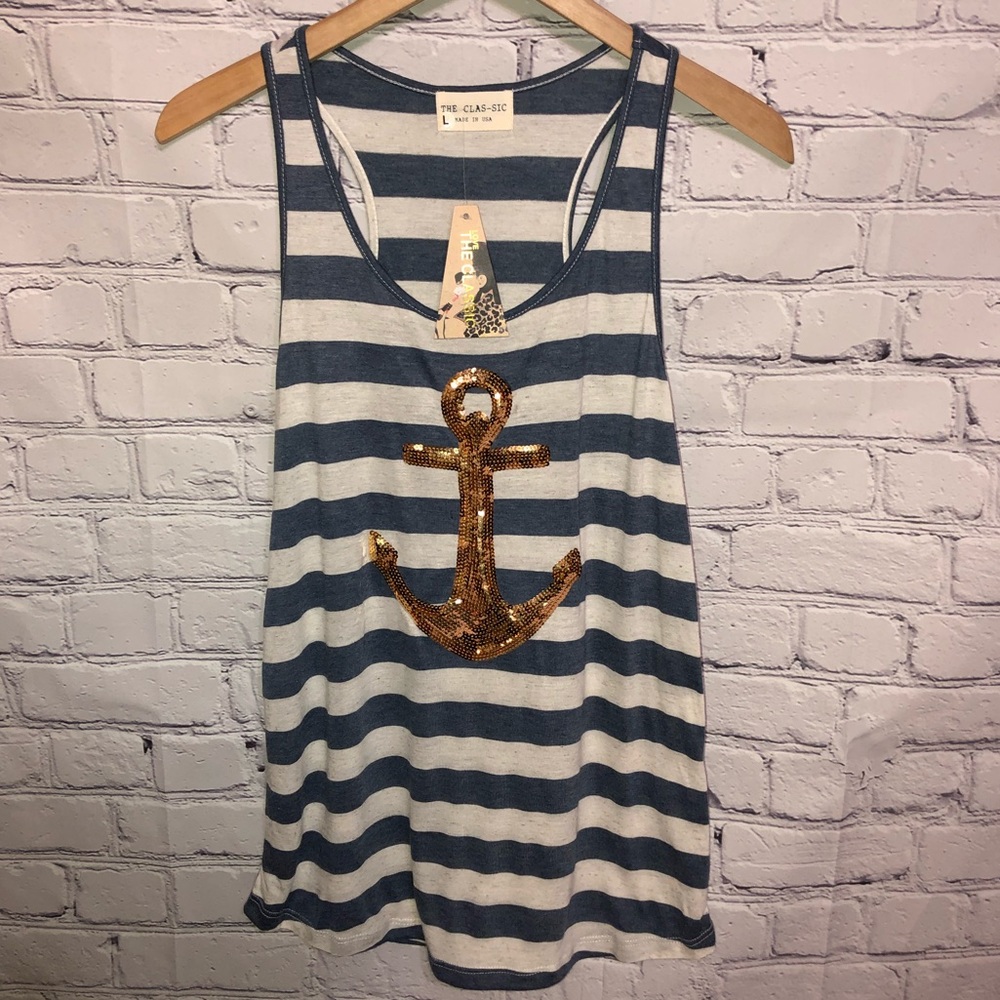 NWT Striped Tank with Gold Anchor